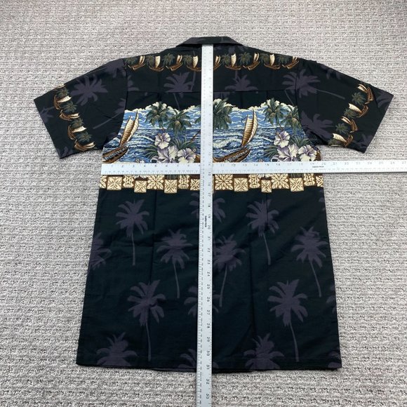 FAVANT Hawaiian Shirt Men Small S Black Button Up Floral Palm Tree Beach Waves - Picture 7 of 9